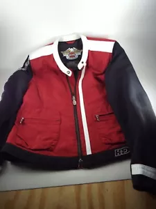 Chaqueta de montar para mujer Harley Davidson de nailon roja cuero blanco borde de carreras grande - Imagen 1 de 15