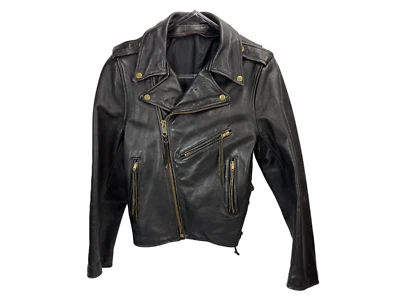 Vintage black leather biker jacket w/ brass Talon zippers by Michelle Walsh? - Image 1 of 4