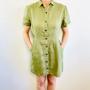Rowie Size XS 6 8 Khaki Green Linen Button Front Dress Designer - Picture 1 of 20