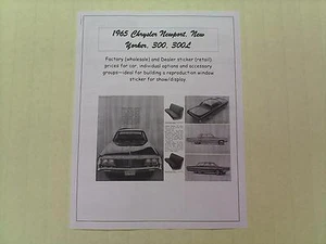 1965 Chrysler Newport, New Yorker, 300 cost/dealer sticker price for car/options - Picture 1 of 1