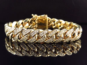 Solid 10K Yellow Gold Miami Cuban Link VS Diamond 8.5 Inch 12.9MM Bracelet 9.0ct - Picture 1 of 9