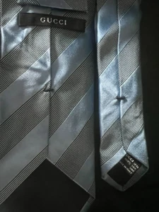 🔴 GUCCI cravatta uomo seta pura blu classica elegante azzurra a righe - Imagen 1 de 7