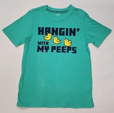 Camiseta Carter's Boy 100 % algodón verde azulado peeps diseño gráfico talla 7 Foto 1 de 4