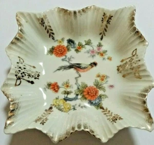 Silesia Small Porcelain Plate/Dish - Bird and Floral Design. 12cm x 12cm - Picture 1 of 2