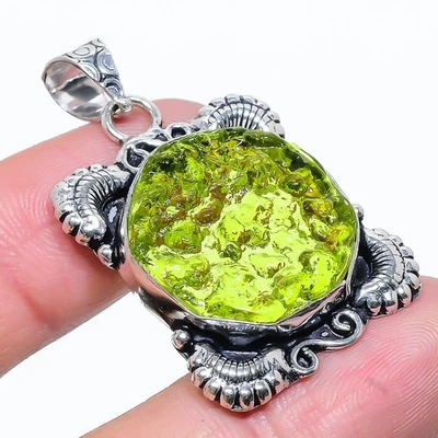 Colgante de joyería de regalo de plata de ley 925 con piedras preciosas de cuarzo moldavita 1,69" J675 Foto 1 de 4