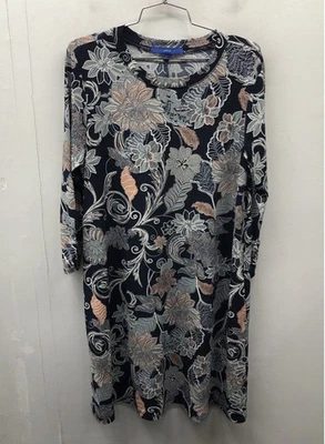 Apt. Vestido tejido elástico manga larga cachemir floral azul marino talla L 9 para mujer Foto 1 de 4