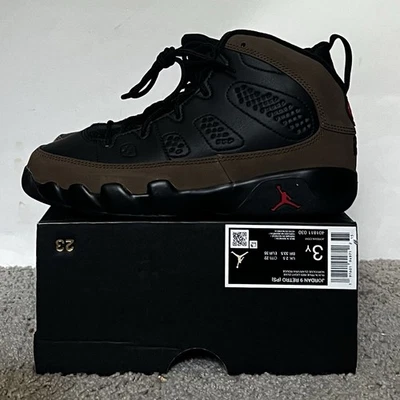 Size 3Y- Nike Air Jordan Retro 9 Olive 2024 Black Green Preschool 401811-030 - Image 1 of 4