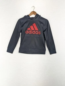 Adidas Kids Child Black Red Logo Hoodie Sweatshirt Climawarm M 10/12 - Picture 1 of 8