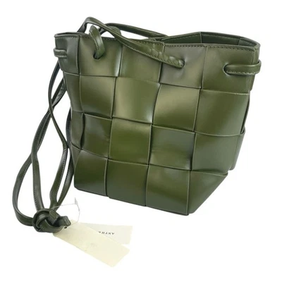 NUEVO Bolso Bandolera Anthropologie Para Mujer Verde Tejido Imitación Cuero Vegano Foto 1 de 4