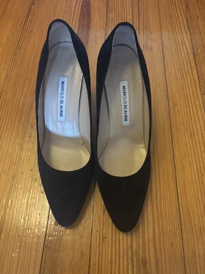 Manolo Blahnik 黑色麂皮绒 Tucciototo 粗跟 39 — 第 1/4 张图片