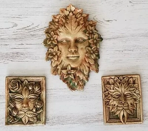 Set of 3 Green Man Vintage Wall Plaque Greek Mythical Art - Picture 1 of 6