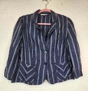 CAbi Nautical Stripe Button Down Blazer Size 10 Linen - Picture 1 of 7