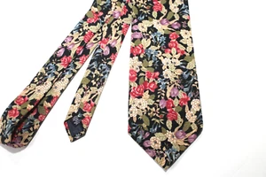 Corbata Vintage Floral Algodón Tango Max Raab 3.5" Preppy Primavera Verano Negra Roja - Imagen 1 de 3
