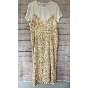 No Boundaries Juniors Retro Yellow Floral Grunge Overall Dress & T-shirt XXL 19  - Picture 1 of 6