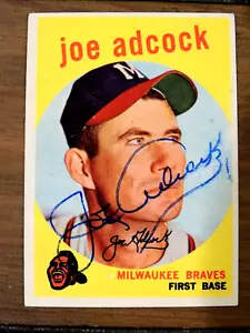 Tarjeta Topps 1959 Joe Adcock #315 firmada a mano automática Milwaukee Braves Star Legend - Imagen 1 de 2