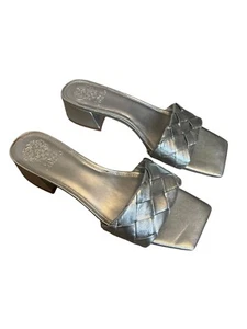Vince Camuto Damen Silber Leder Semtera geflochten klobiger Absatz Pantoletten Größe 10 - Bild 1 von 8