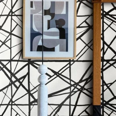 Eco-Friendly Wallpaper White Black Stripes on Paper Sheets Made in Italy - Image 1 of 4