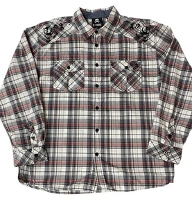 Decoded Shirt Embroidered XXL Women’s Long Sleeve Button Up Red Black Plaid - Picture 1 of 11