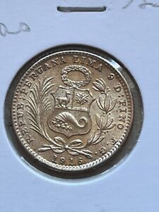 LIMA Repubblica del Peru 1  Mezzo  Dinero 1916  Silver coin moneta  Argento BB+