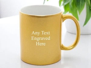 Personalised Engraved Mug Any Message 11oz Durham Mug Gold Glitter - Picture 1 of 2