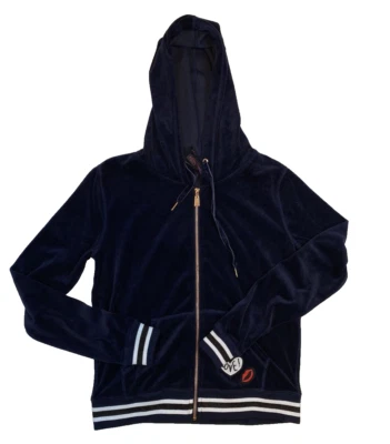 Chaqueta con Capucha Betsey Johnson Performance Talla M Azul Terciopelo Love Cremallera Nueva con Etiquetas Foto 1 de 4