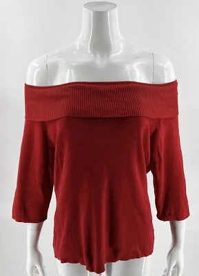 Suéter George Talla XL Rojo Hombro Descubierto Sólido Manga 3/4 Mezcla de Seda Pullover Foto 1 de 4