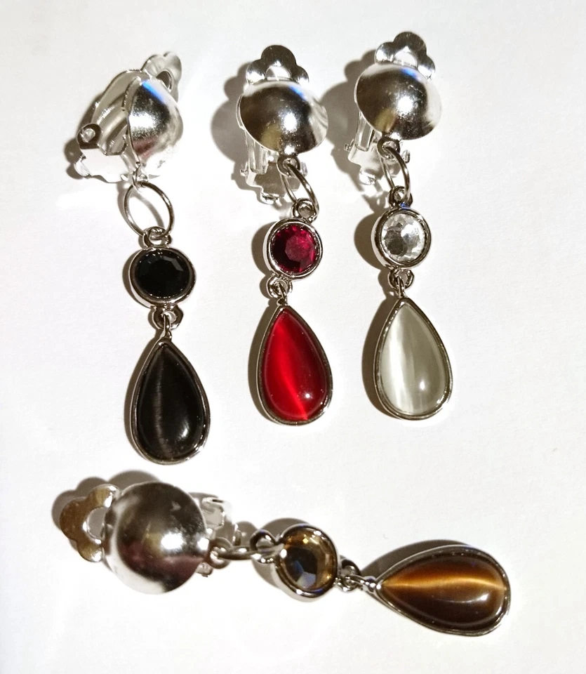 Ohrclips Clips silberf mit Strass Cateye braun schwarz rot grau ca 5,2 cm - Bild 1 von 1