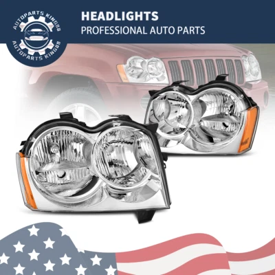 Faros para Jeep Grand Cherokee 2005-2007 faros carcasa cromada lámpara ámbar Foto 1 de 4