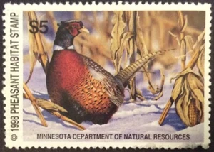 1998 $5 Minnesota Pheasant Stamp, Mint, perf flaws - Picture 1 of 2