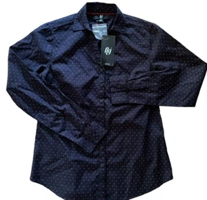 Camisa para mujer Fig con cuello abotonado XS roja a lunares NUEVA manga larga negra - Imagen 1 de 6
