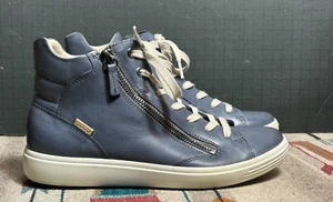 Women's ECCO Soft 7 Danish design Blue Leather Zip/Lace Ankle Sneaker Sz 38/7.5 - Picture 1 of 11