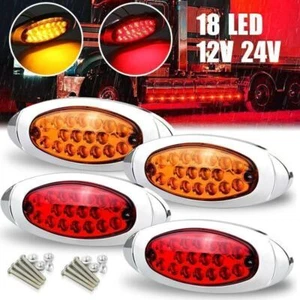 Oval Side Marker Light 18 LED Red Amber Chrome Bezel for Freightliner Trailer - Bild 1 von 17