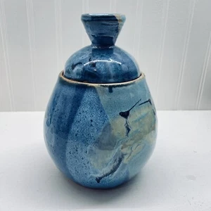 Barattolo rivestito in ceramica P. Gartman Studio con smalto intricato blu verde marrone - Foto 1 di 13