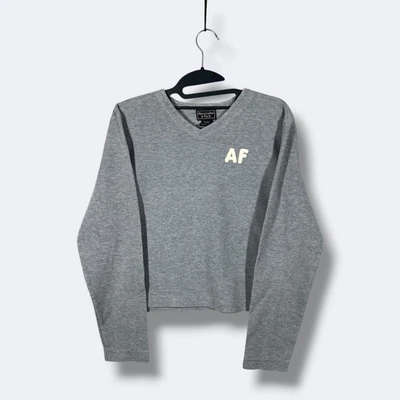 Винтажный Abercrombie Fitch укороченный L/S верхний женщин L серый AF логотип открытый ретро - Изображение 1 из 4
