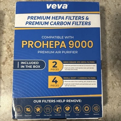 Paquete de 2 filtros de repuesto VEVA 9000 HEPA que incluyen 4 prefiltros de carbono Foto 1 de 3