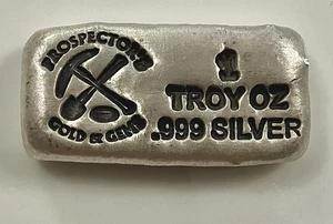 1 oz. Prospector's Gold & Gems Pic N Shovel Poured .999 Fine Silver Loaf Bar - Picture 1 of 2