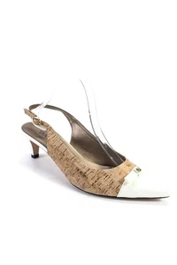 Halogen Women's Pointed Toe Slingback Cork Kitten Heels Brown Size 9.5 - Picture 1 of 6