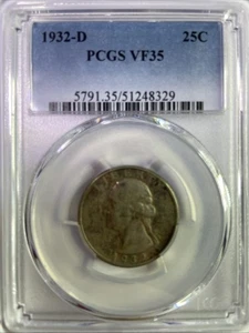 1932-D 25C PCGS VF35 - Washington Quarter - Popular Key Date - Picture 1 of 4