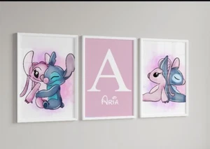 Personalised Stitch Prints , Angel bedroom print (Set of 3 ) Pictures Nursery - Picture 1 of 1
