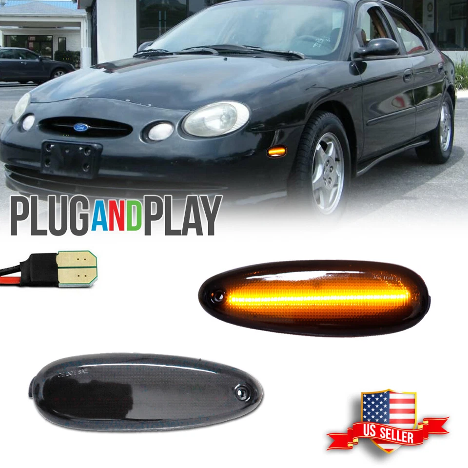 Smoked Amber LED Front Bumper Side Marker Lights For 1996-1999 Ford Taurus Sable - Image 1 of 4