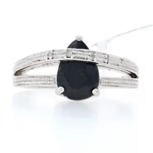 NEW Pear Cut Sapphire Ring - 925 Sterling Silver Small Diamonds Size 7 - Picture 1 of 9