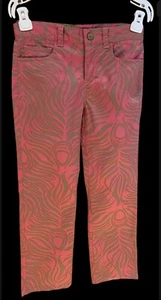 VNTG Lilly Pulitzer NWOT Girl’s Sz 8 Peacock Feathers Print Gold On Pink Pants - Picture 1 of 10