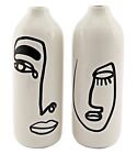 Tall White Vases Set of 2 Monochromic Face Design Ceramic Vases Picasso Inspired