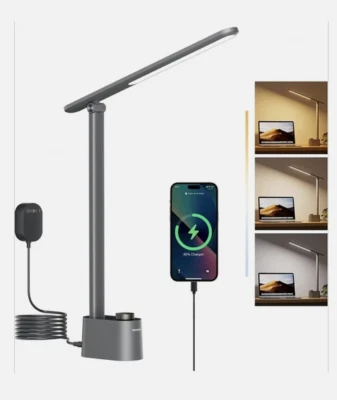 Lampada da scrivania LED grigia con porte di ricarica USB dimmerabile Bridgelux Vesta Thrive  - Immagine 1 di 4