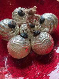 NEW Pottery Barn 6 Mercury Glass Silver Christmas Tree Holiday Ornaments NWT - Picture 1 of 6