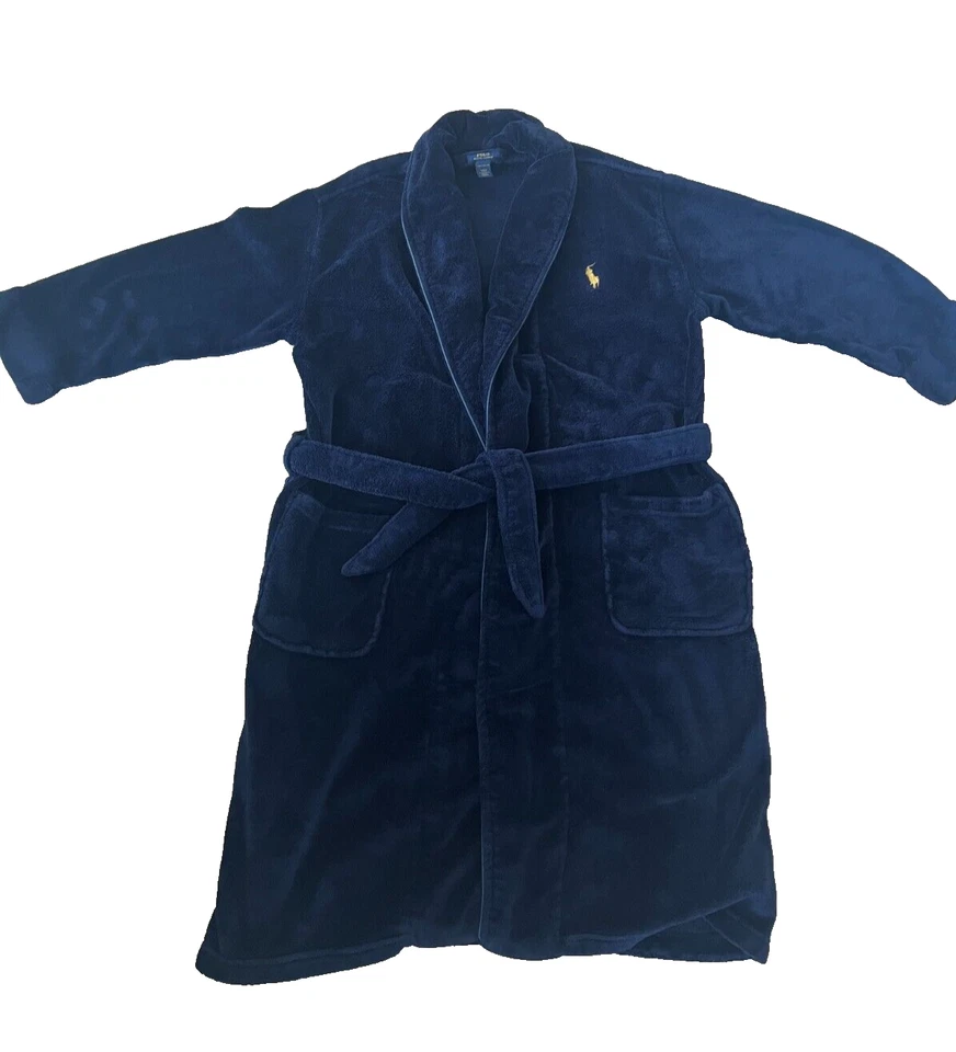 POLO Ralph Lauren Azul Marino Felpa Bata de Baño Para Hombres S/M Chal Cuello Dorado Poni Foto 1 de 4