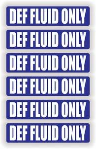 Paquete de 6 - Calcomanías de pegatinas de vinilo DEF FLUID SOLAMENTE / Etiquetas de puertas de gas / Escape de combustible - Imagen 1 de 1