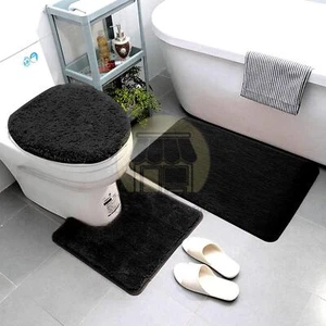 3-Piece Solid Bathroom Bath Mat Contour Rug Set with Toilet Lid Cover #NEW COLOR - Picture 1 of 10