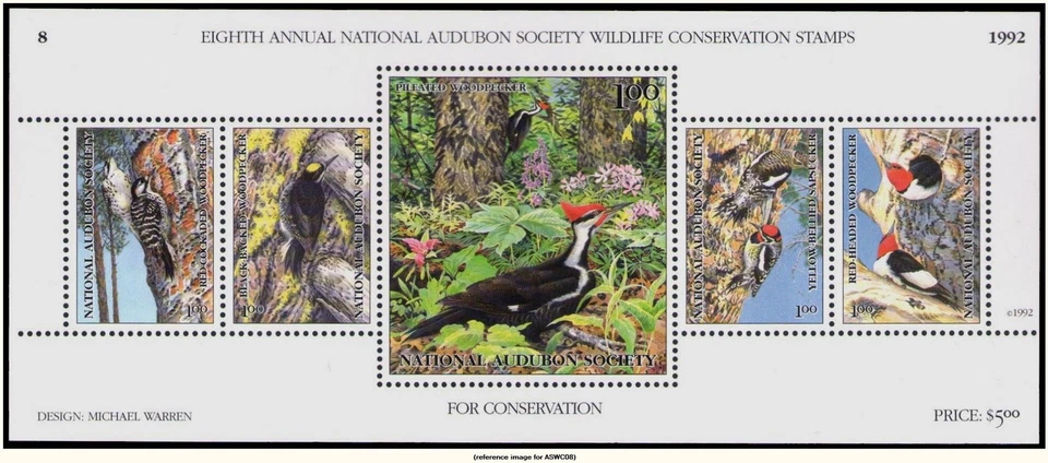 HALFPRICESOCIETY Audubon Society Wildlife 1992 $5.00 woodpeckers - Image 1 of 1