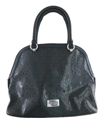 Guess Black Logo Shiny Patent Leather Look Shoulder Bag w/ Silver Accents - Rare - Image 1 of 4